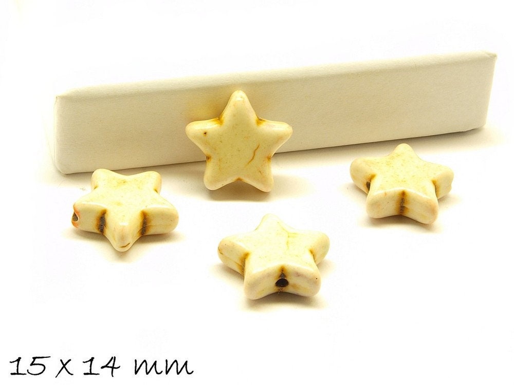 10 Stück synthetischer Türkis Sterne weiß 15 x 14 mm