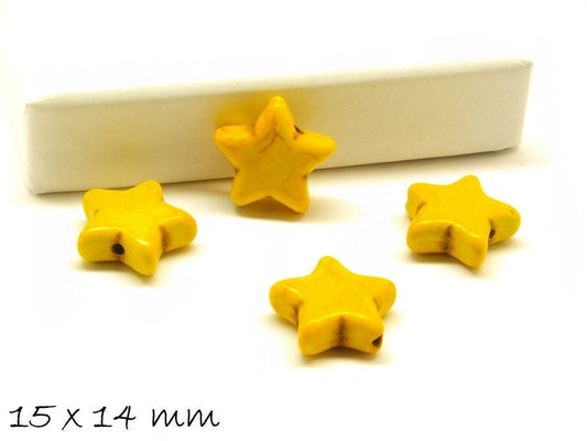 10 Stück synthetischer Türkis Sterne gelb 15 x 14 mm