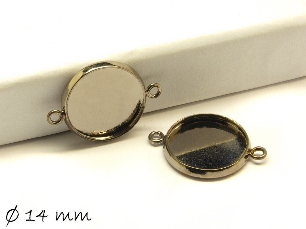 4 Stück Verbinder mit Fassung für Cabochons, Doppelöse, schwarz, 14 mm