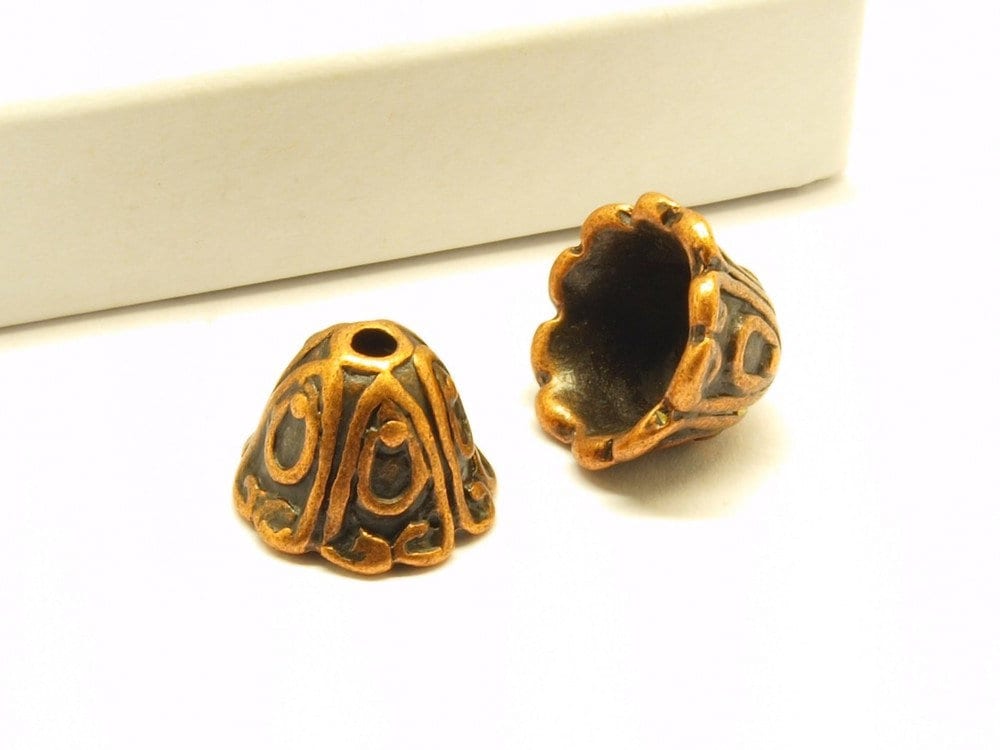 2 Stück Perlenkappe massiv Blume kupfer 10 x 14 mm