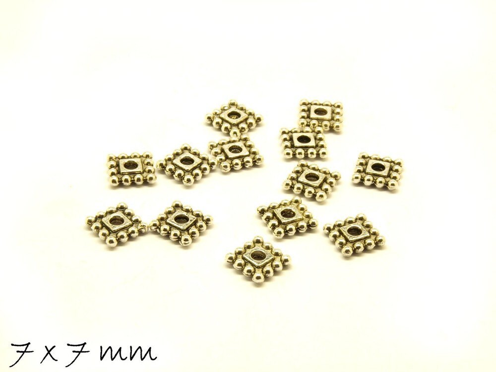 20 Stück Spacer Perlen Viereck 7 x 7 mm altsilber