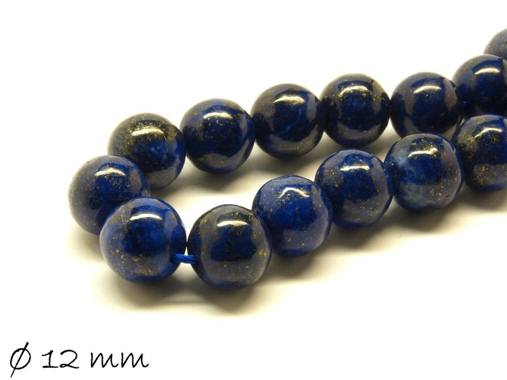 10 Stück Lapislazuli Perlen, Edelstein, blau, Ø 12 mm