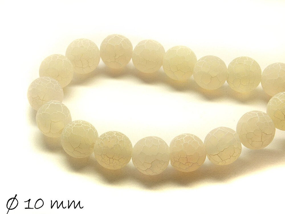 10 Stück matte, gecrackte Achatperlen, 10 mm, weiß