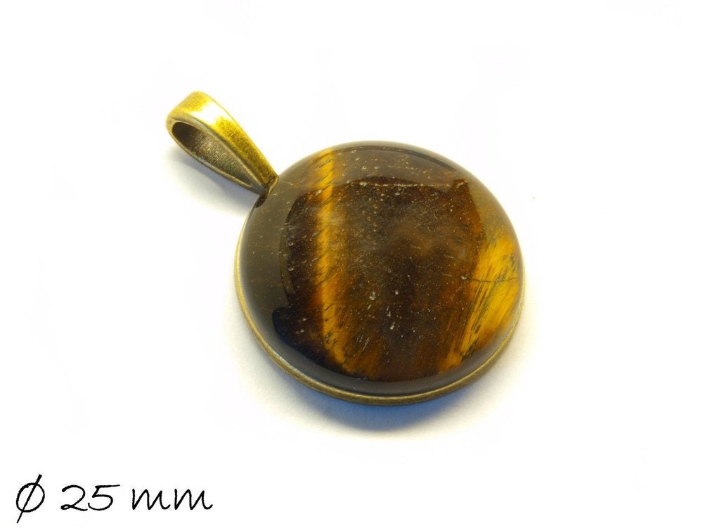 1 Stück Edelstein Cabochon Tigerauge in Fassung geklebt 25 mm