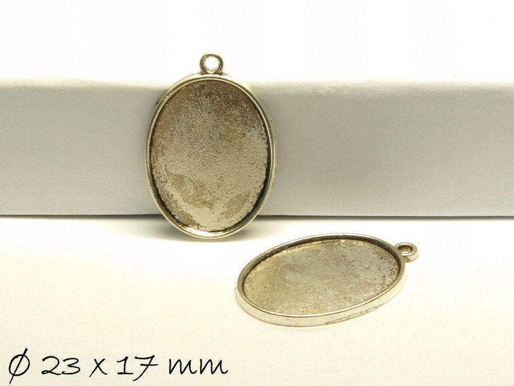 2 Stück Anhänger mit Cabochonfassung/Medaillon 23 x 17 mm silber