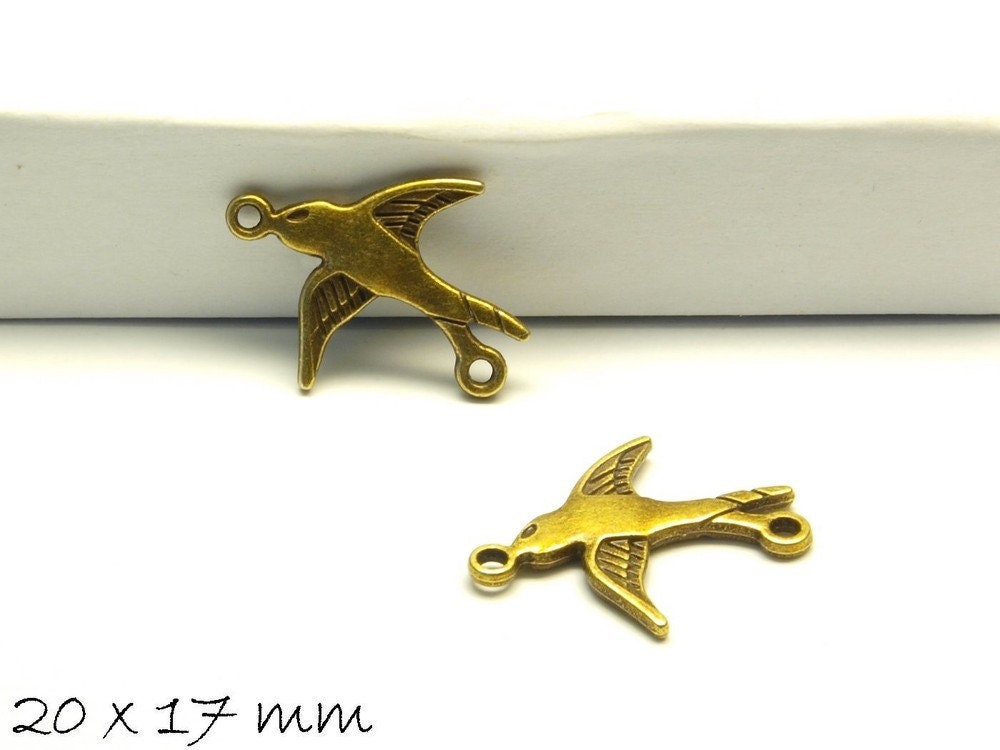 6 Stück Verbinder Anhänger Schwalbe bronze vintage 20 x 17 mm