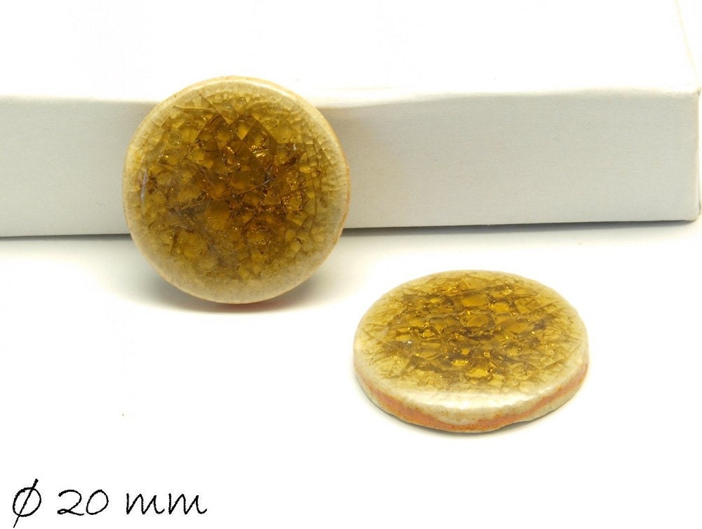 2 Stück gecrackelte Porzellan Cabochons Ø 20 mm braun