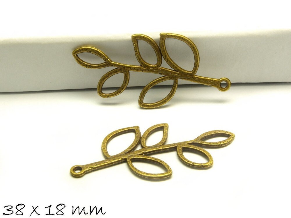 6 Stück Anhänger Blätter bronze 38 x 18 mm