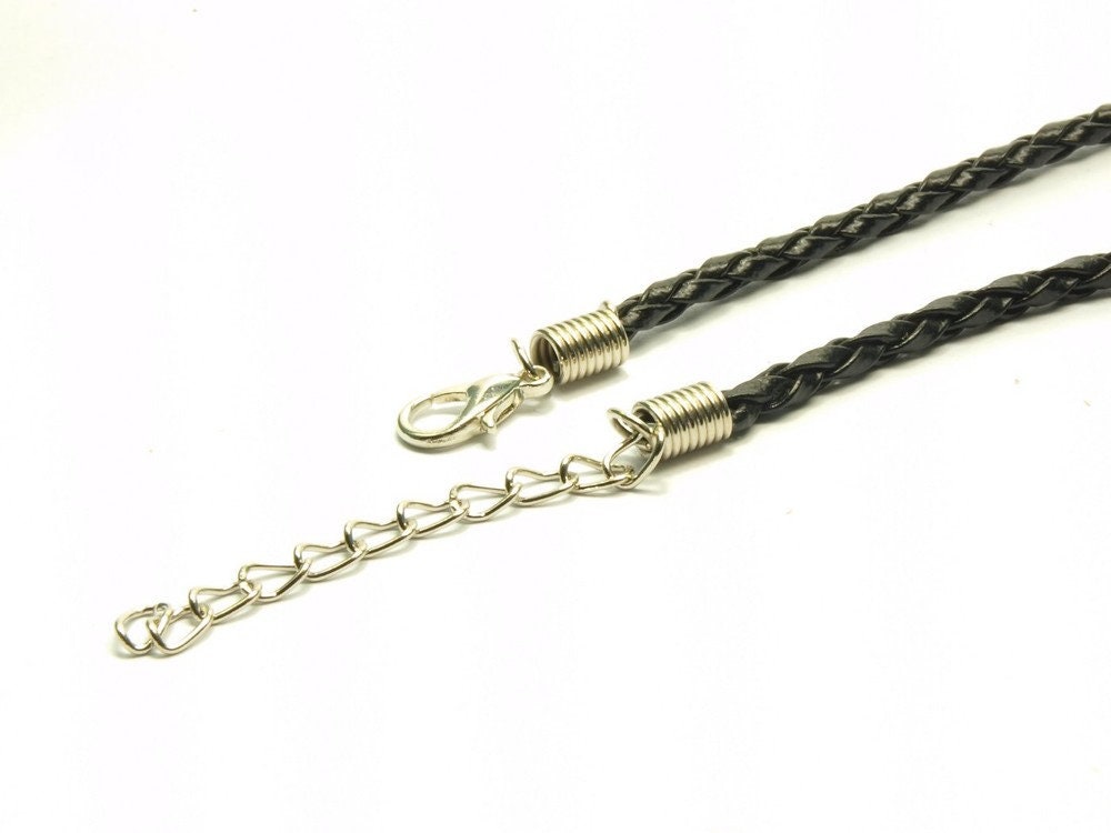 1 Stück Fertige Lederketten, geflochten, 43 cm, schwarz
