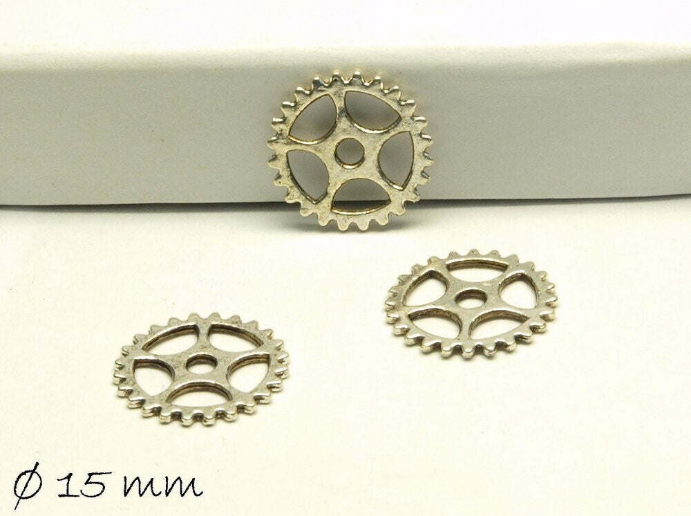 4 Stück Anhänger Zahnrad vintage silber Ø 15 mm
