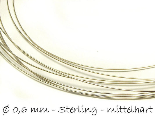 11EUR/m - 0,5 m Schmuckdraht Sterling Silber 925, Ø 0,6 mm