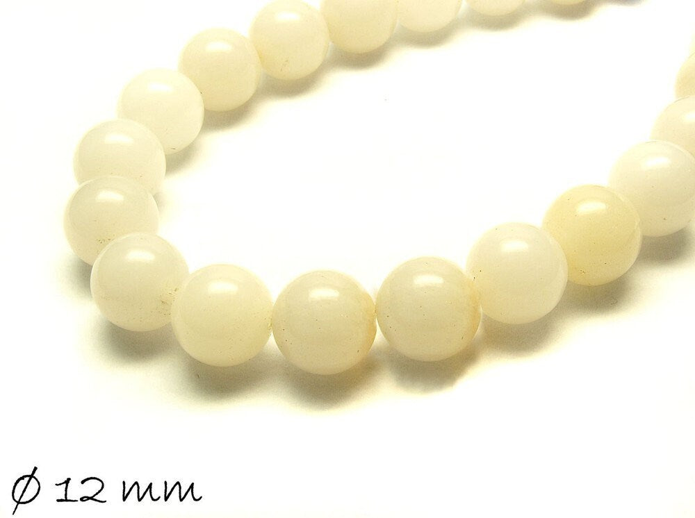 10 Stück Edelstein Jadeperlen, weiß, creme, 12 mm