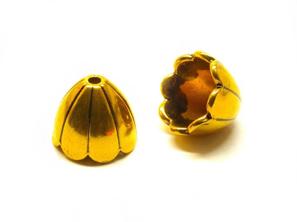 2 Stück Perlenkappe massiv Steampunk gold vintage, Ø 13,5 mm