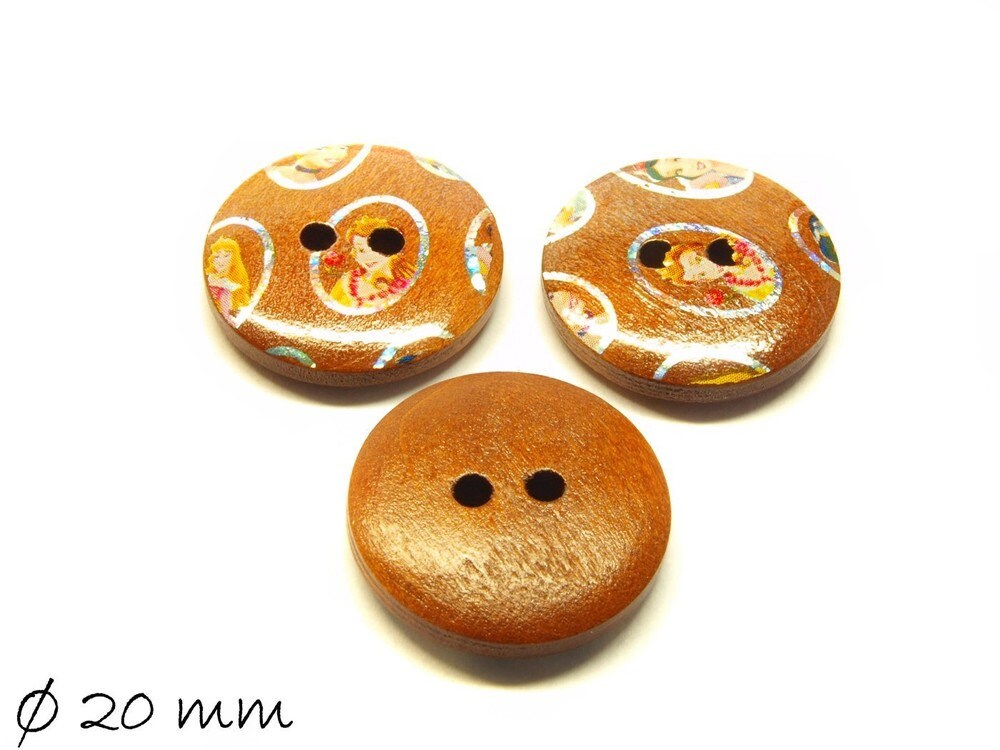 4 Stück Knöpfe Holz bedruckt Muster Blume Ø 20 mm 1