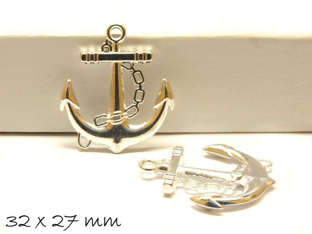 4 Stück Anhänger Anker silber groß 32 x 27 mm