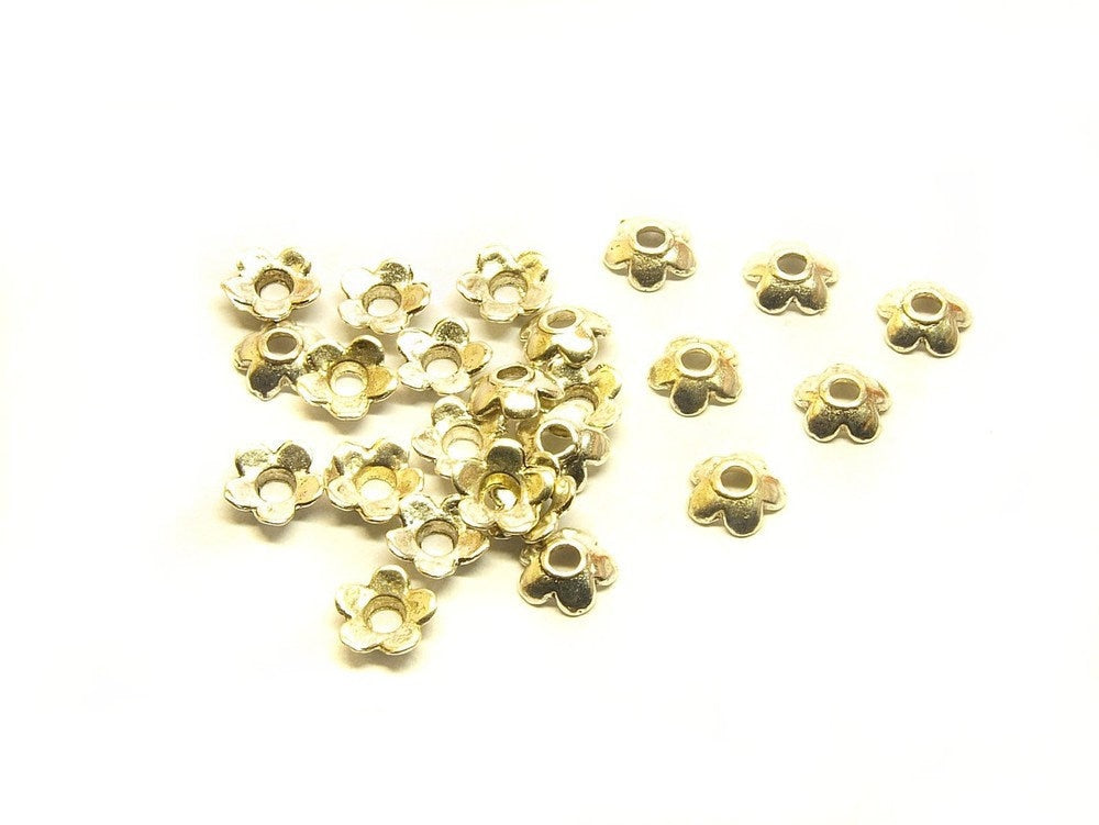 20 Stück Perlenkappe massiv Blüte Blume silber Ø 6 mm