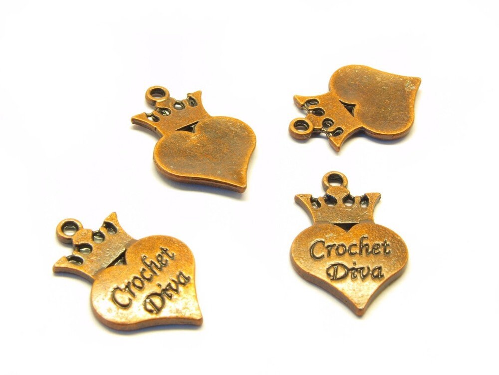 4 Stück Anhänger Herz Krone Mädchen antik kupfer 25 x 16 mm