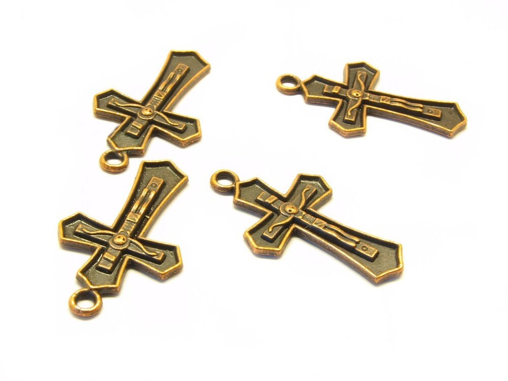 4 Stück Anhänger Kreuz Kirche antik kupfer 31 x 18 x 2 mm