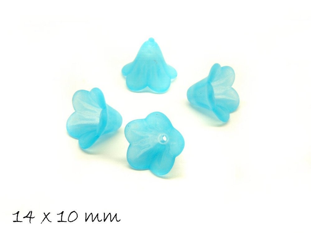 10 Stück gefrostete lucite Acryl Blüten, 14 x 10 mm, blau 2