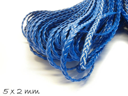 0,66EUR/m - 5 m Kunstlederband, geflochten flach blau, 5 x 2 mm