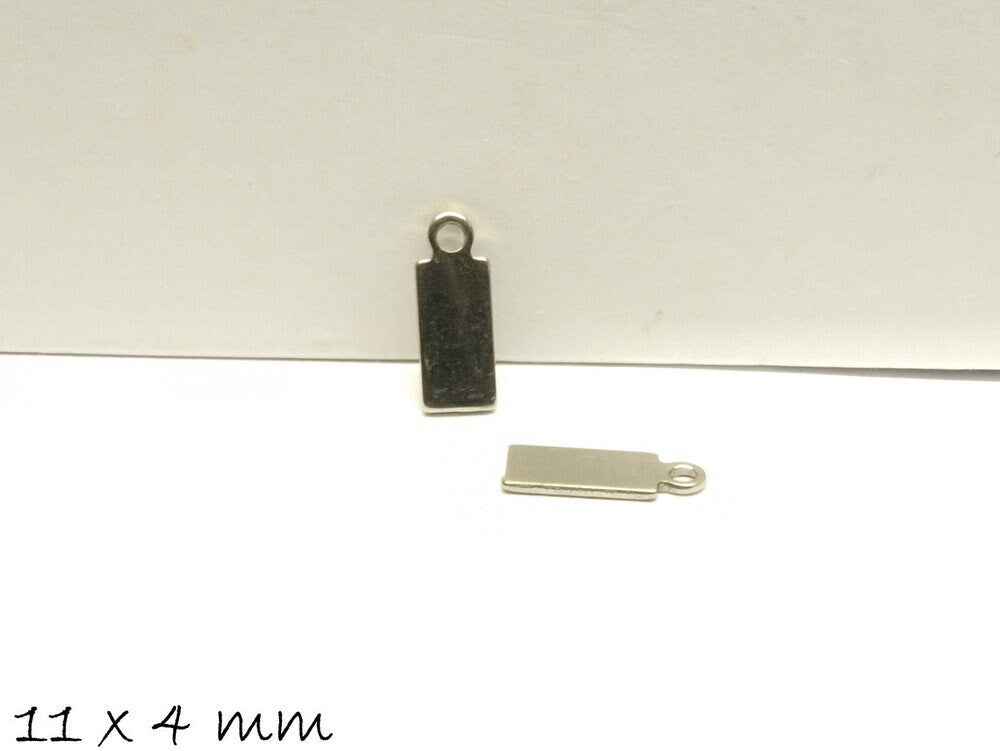 6 Stück Anhänger Stempel Plättchen, silber, Edelstahl, 11 x 4 mm