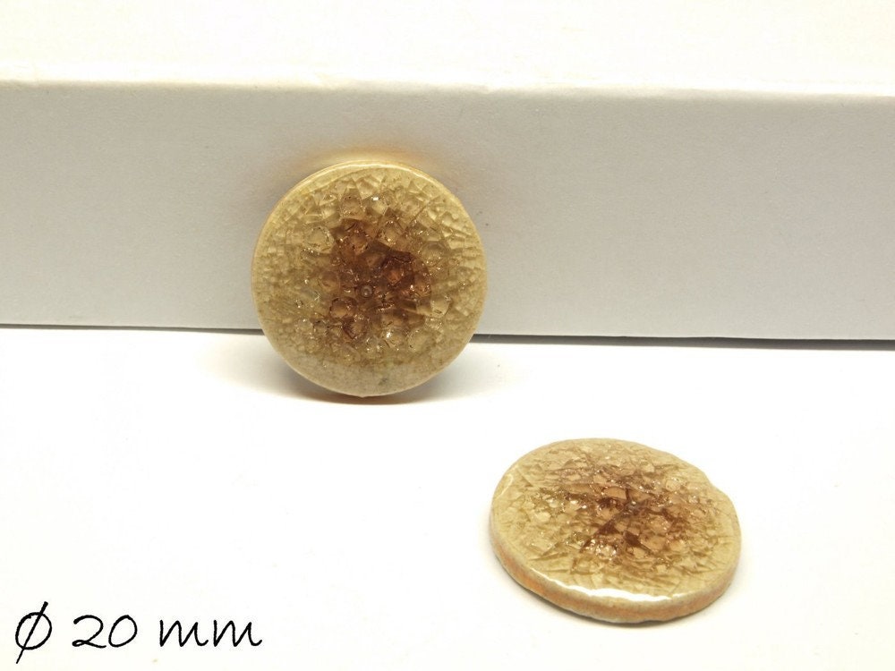 2 Stück gecrackelte Porzellan Cabochons Ø 20 mm in braun