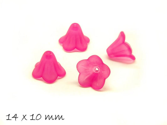 10 Stück gefrostete lucite Acryl Blüten, 14 x 10 mm, pink