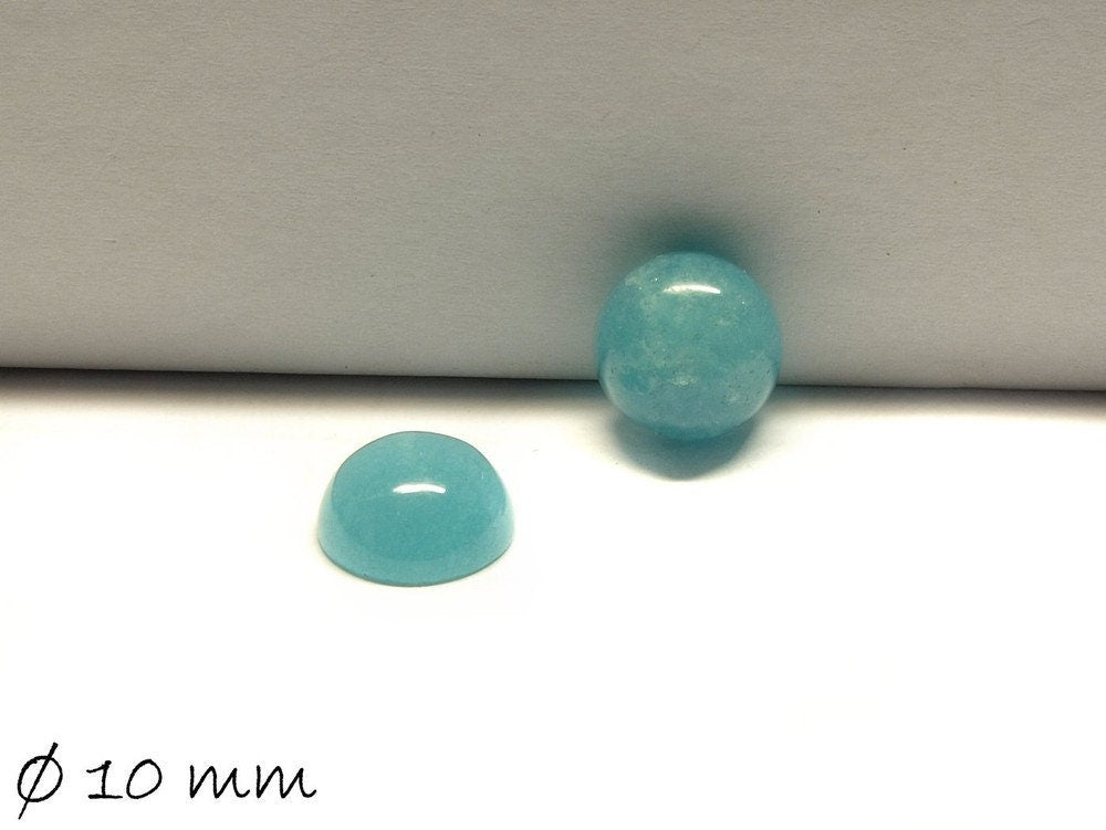 2 Stück Edelstein Cabochons, Aquamarin-Quarz, 10 mm