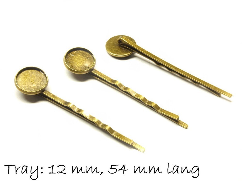 4 Stück Haarnadeln mit Cabochonfassung, bronze, Ø 12 mm