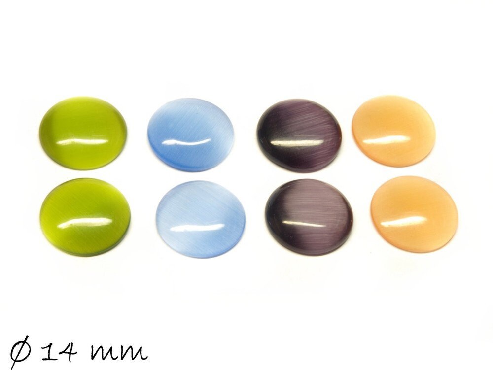 8 Stück runde Cateye Glas Cabochons 14 mm