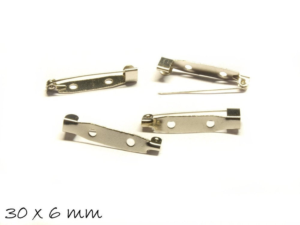 10 Stück Broschennadeln Rohlinge, platin, 30 mm