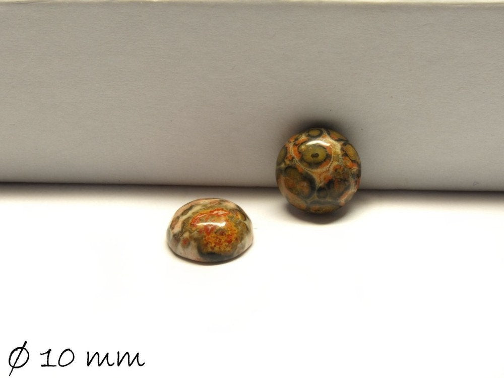 2 Stück Edelstein Cabochons, Leopard Skin Jaspis, 10 mm