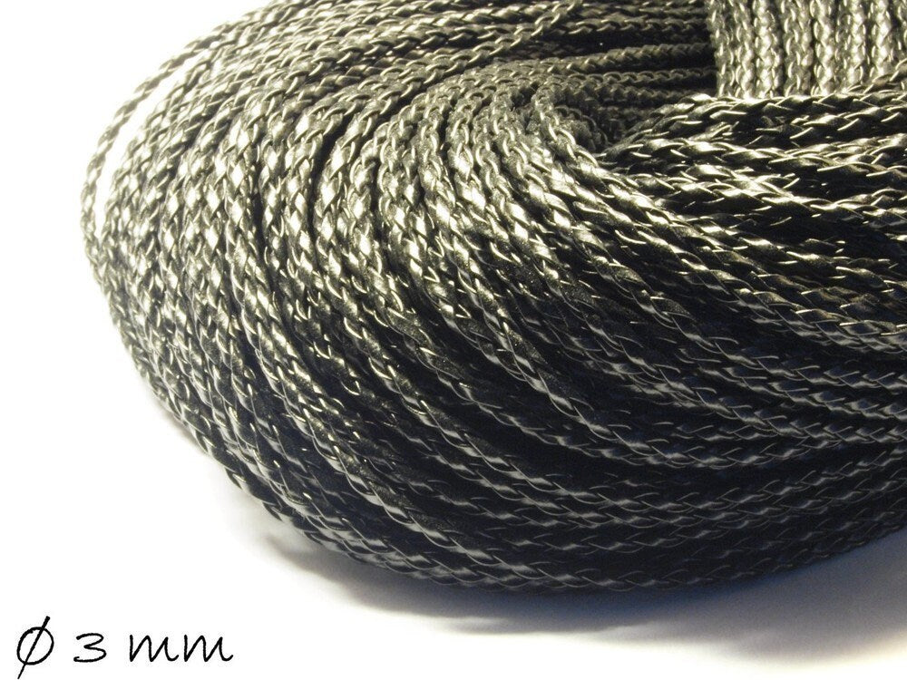 1,50EUR/m - 5 m Kunstlederband geflochten schwarz, 3 mm