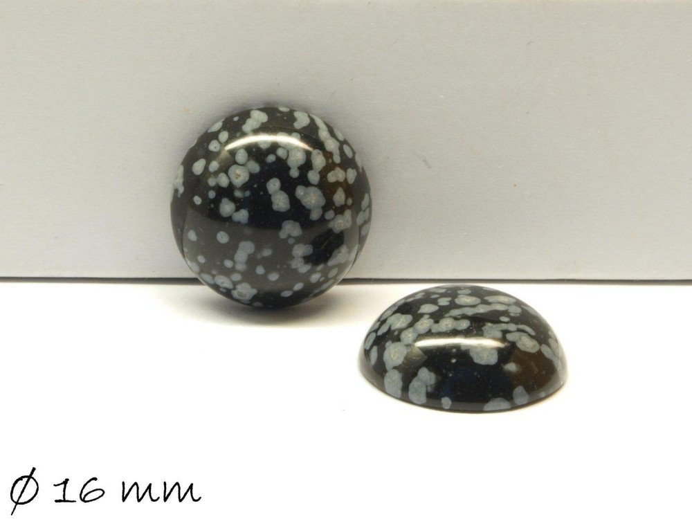 2 Stück Edelstein Cabochons, Schneeflocken Obsidian, 16 mm