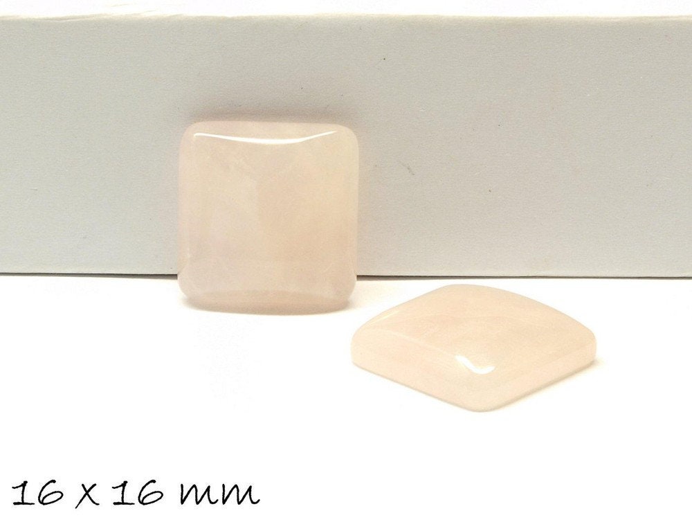 2 Stück Edelstein Cabochons, Rosenquarz, 16 x 16 mm