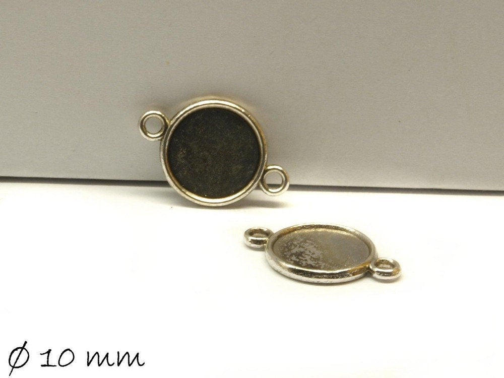 4 Stück Verbinder mit Fassung für Cabochons, Doppelöse, altsilber, Ø 10 mm