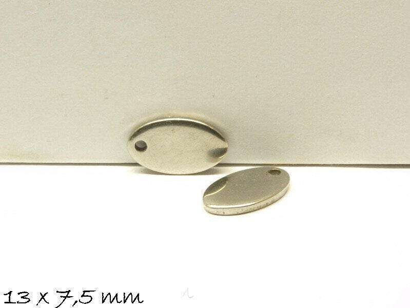 6 Stück Anhänger Edelstahl Stempelplättchen oval, silber, 13 x 7 mm