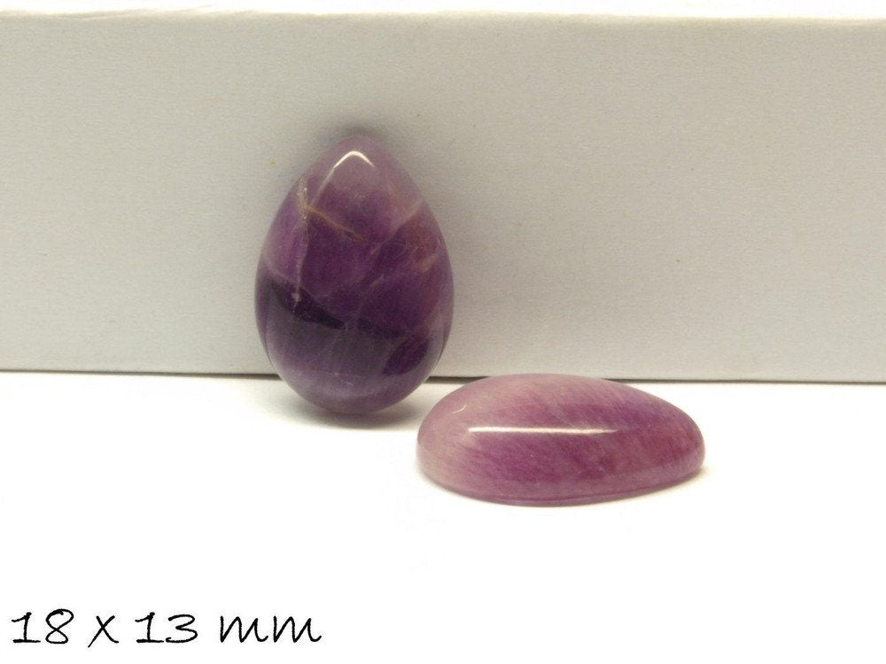 2 Stück Edelstein Tropfen-Cabochons Amethyst, 18 x 13 mm