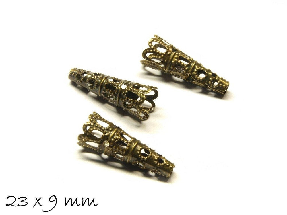 10 Stück filigrane Perlenkappen, bronze, 23 x 9 mm
