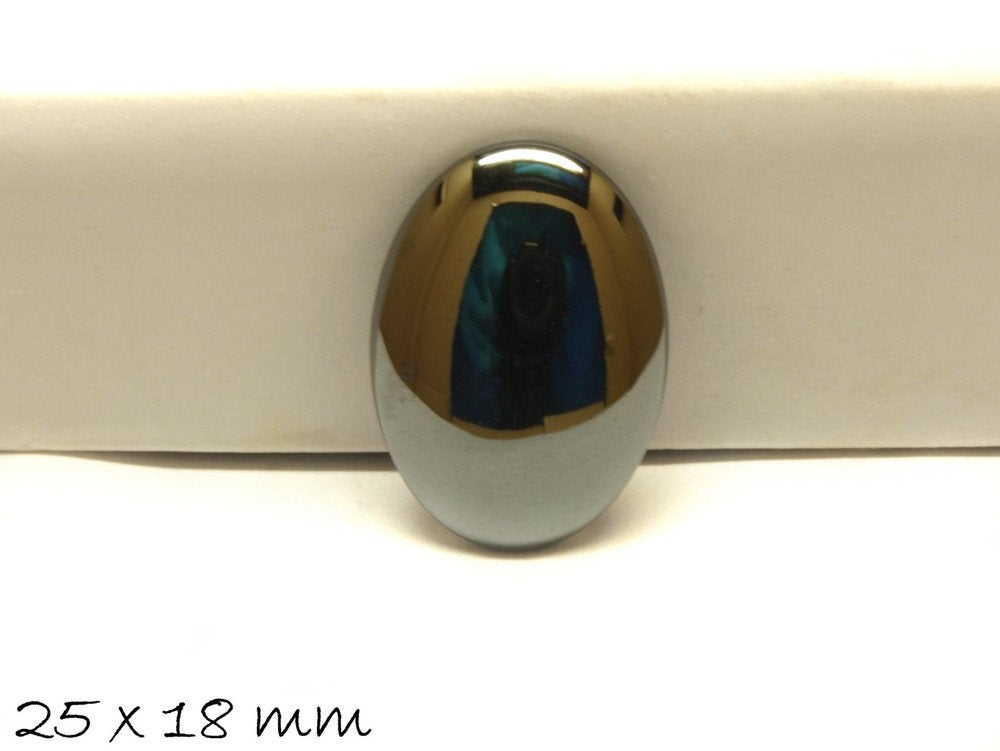 1 Stück ovaler Edelstein Cabochon, Hämatit, schwarz glänzend, 25 x 18 mm