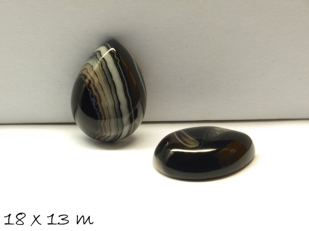 2 Stück Edelstein Tropfen-Cabochons Achat, 18 x 13 mm, schwarz
