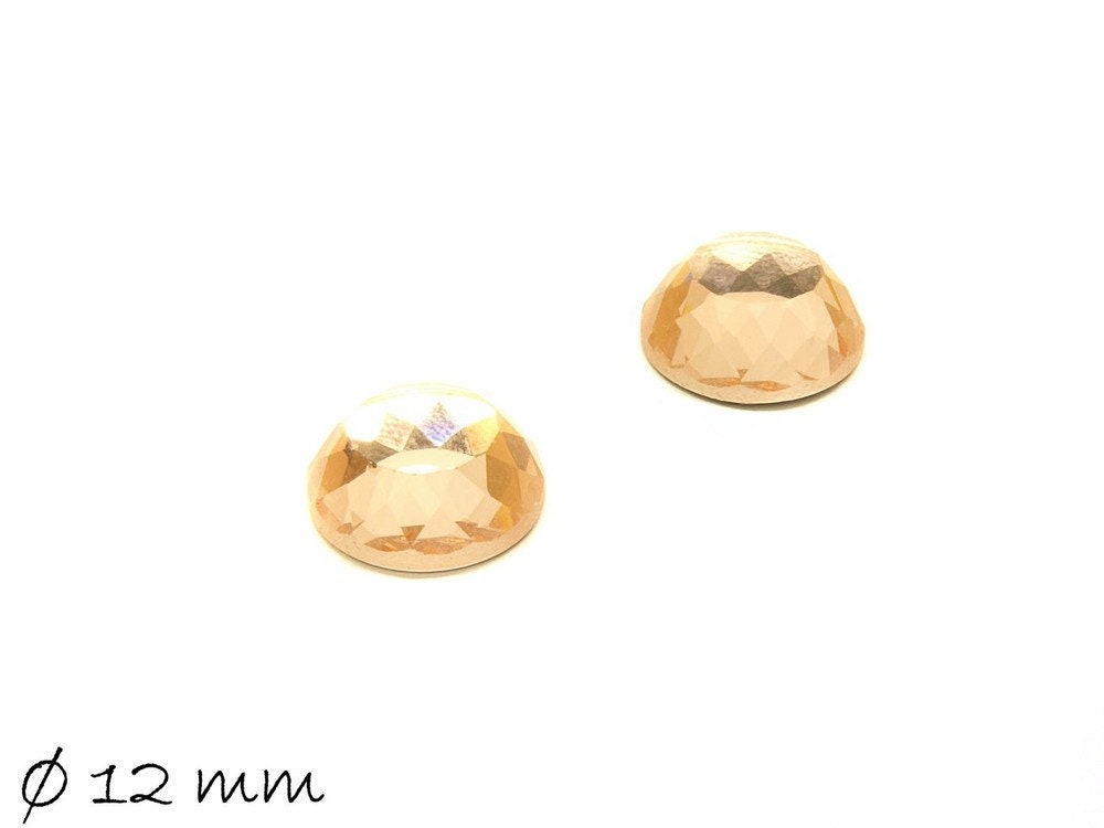 4 Stück Glas Cabochons facettiert rund, 12 mm, orange