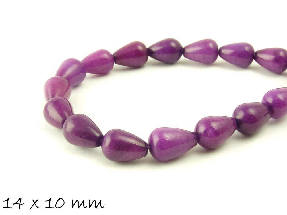 6 Stück Jadeperlen, Edelstein, Tropfen, 14 x 10 mm, lila
