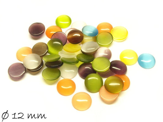 30 Stück runde Cateye Glas Cabochons 12 mm, Mix 5