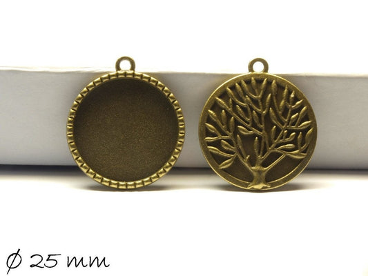 2 Stück Anhänger mit Cabochonfassung / Medaillon, 25 mm, bronze (tree of life)