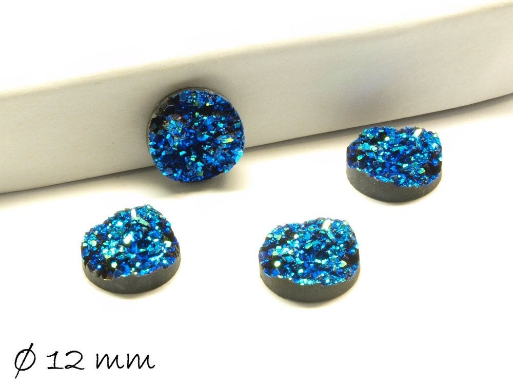 8 Stück runde Resin Cabochons Druzy-Imitat 12 mm, blau