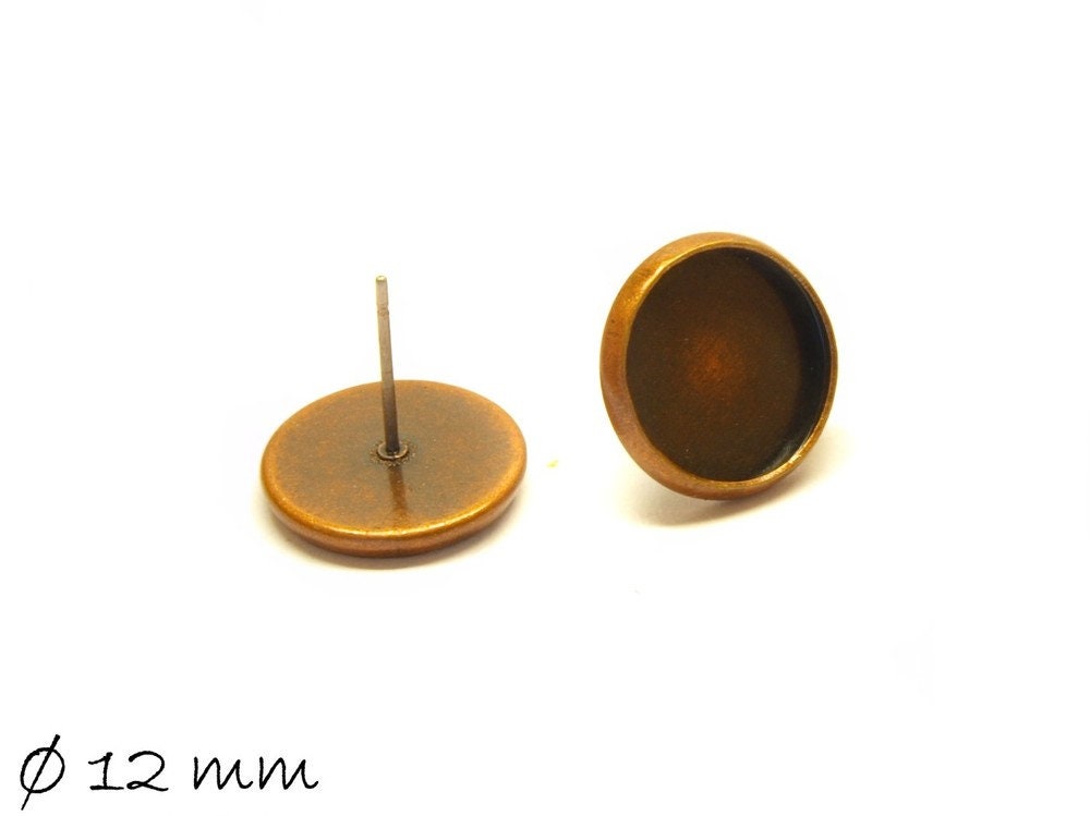 4 Stück Ohrstecker Rohlinge mit Fassung, kupfer, 12 mm