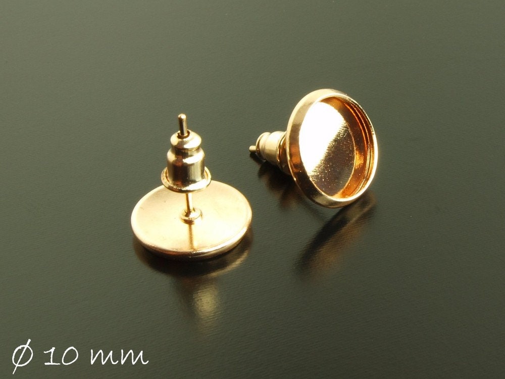 4 Stück Ohrstecker Rohlinge in rose gold mit Cabochonfassung 10 mm
