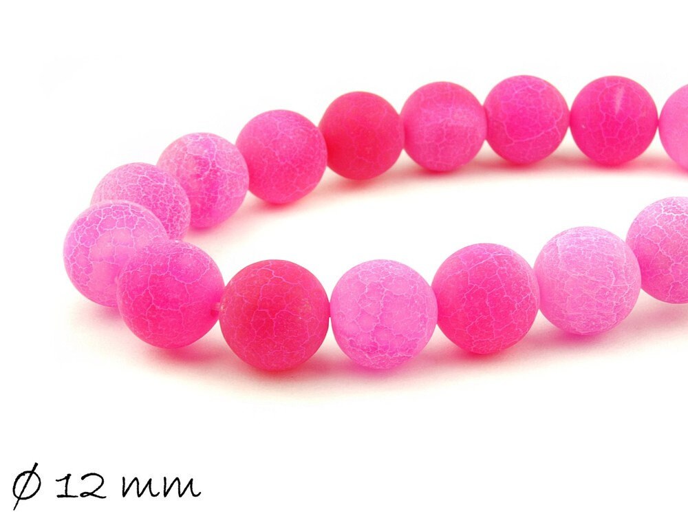 10 Stück matte, gecrackte Achatperlen, 12 mm, pink