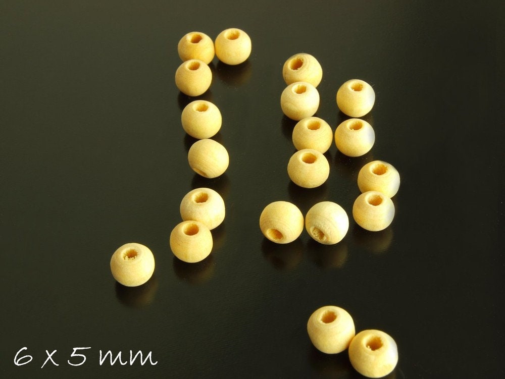 100 Stück Holzperlen, natur, beige, 6 x 5 mm